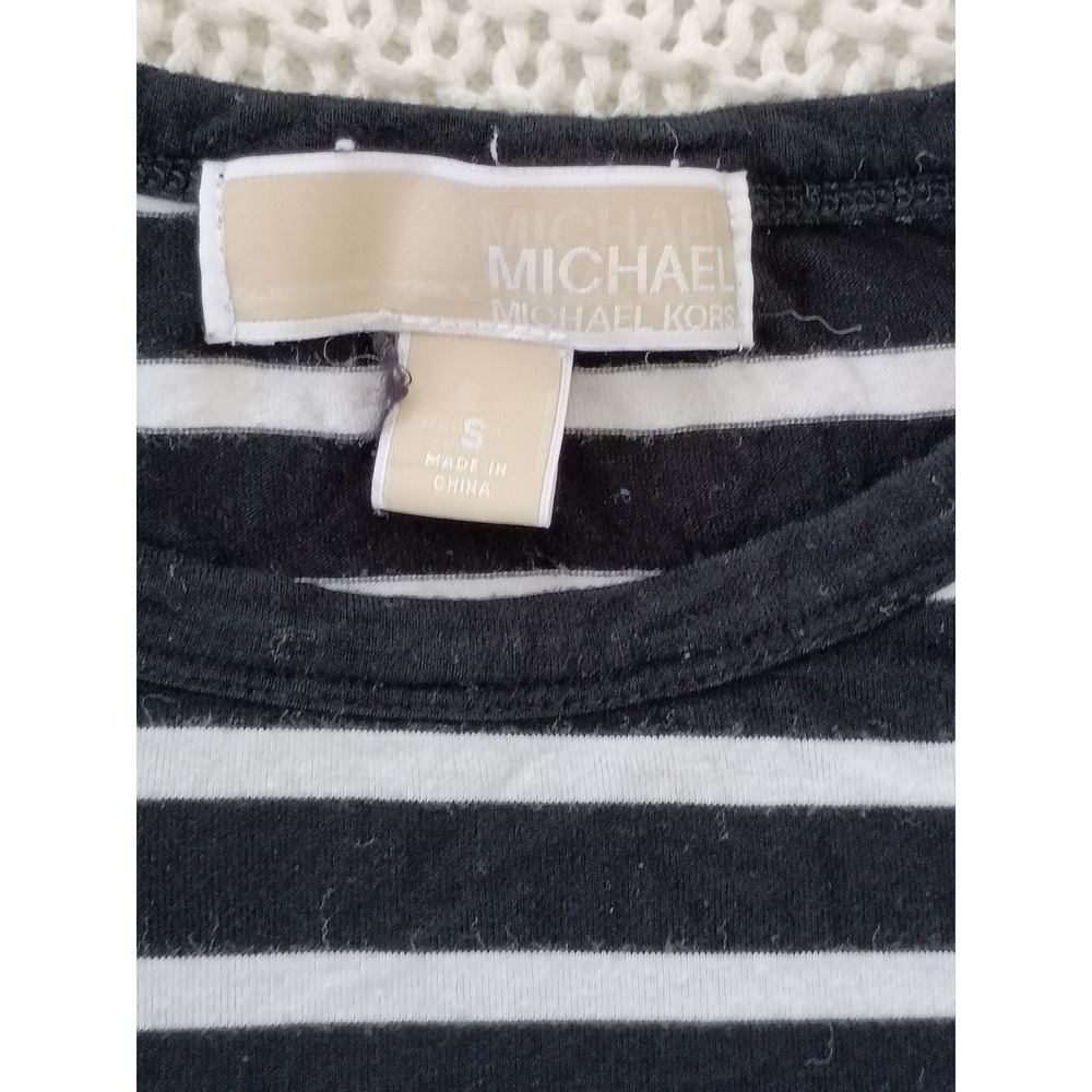 Michael Kors Nautical Black White‎ Cotton Striped Short Slve Maxi Dress Fits S/M - Picture 3 of 13